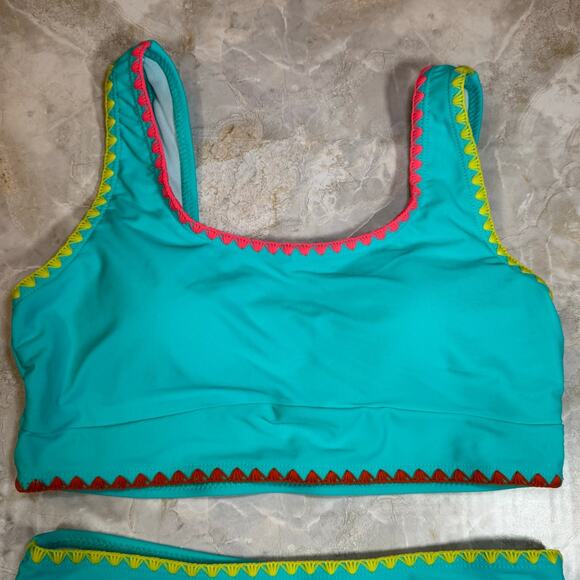 Turquoise Multicolor Trim Sporty Bikini – Size Youth 2XL - Picture 4 of 7